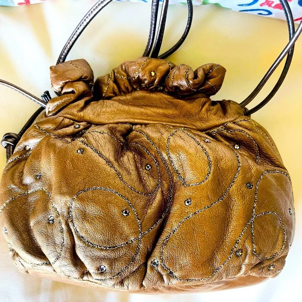Rita Diana for Mylinka Vintage Bronze Sequin Design Hobo Crossbody Bag